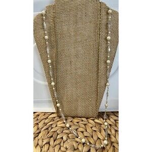 Monet Necklace Faux Pearl Glass Crystal Accents 32in Layering Victorian Revival